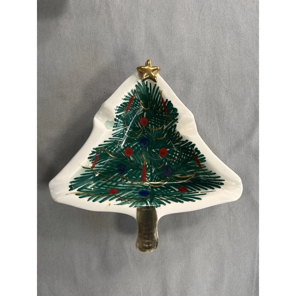 VTG Hand Painted Christmas Trees Italy Numbered each Have Wear Or Chip See Pics‎